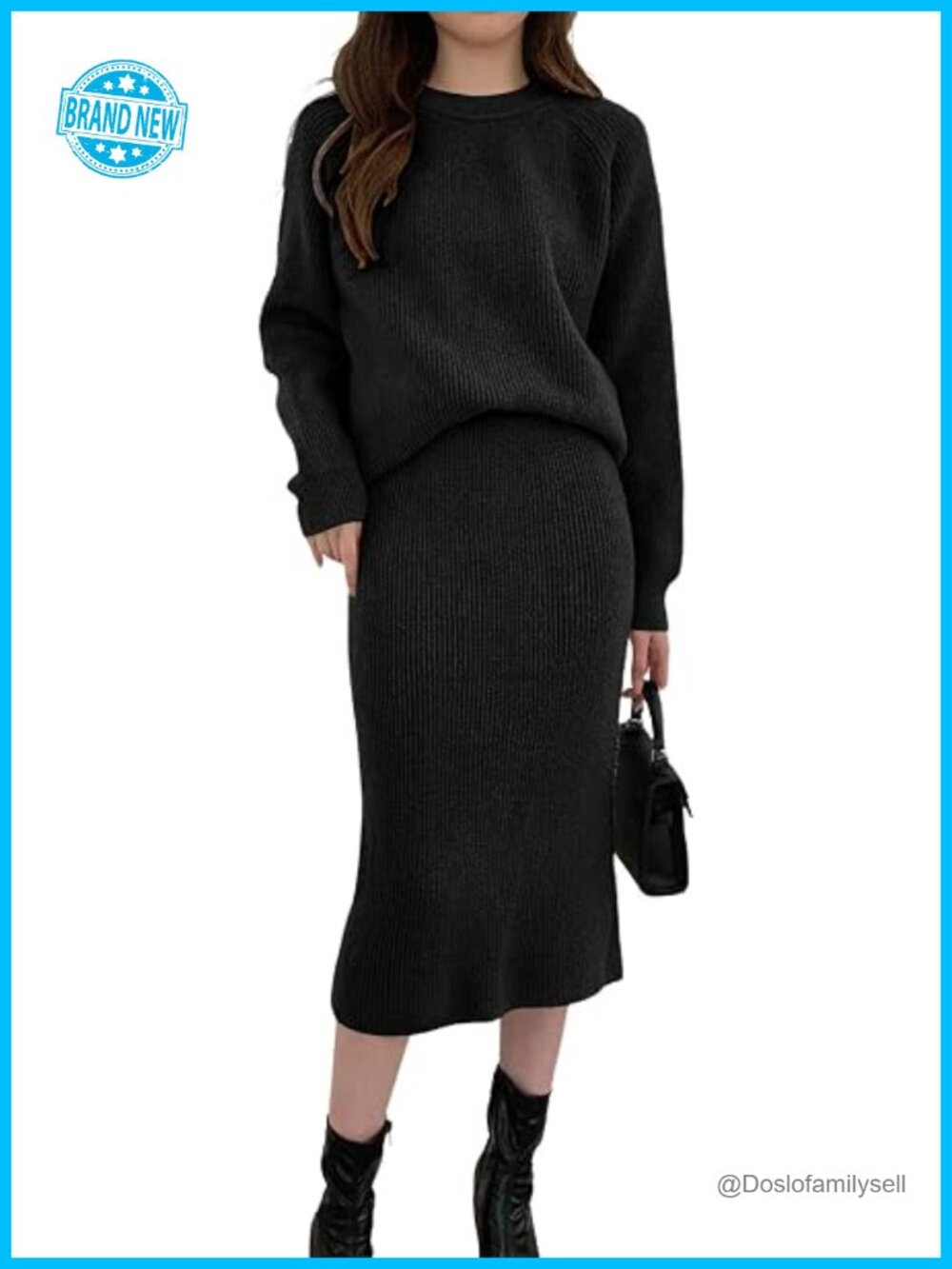 Two Piece Knit Sweater Skirt Sets Bodycon Pencil Skirt Pullover Crewneck